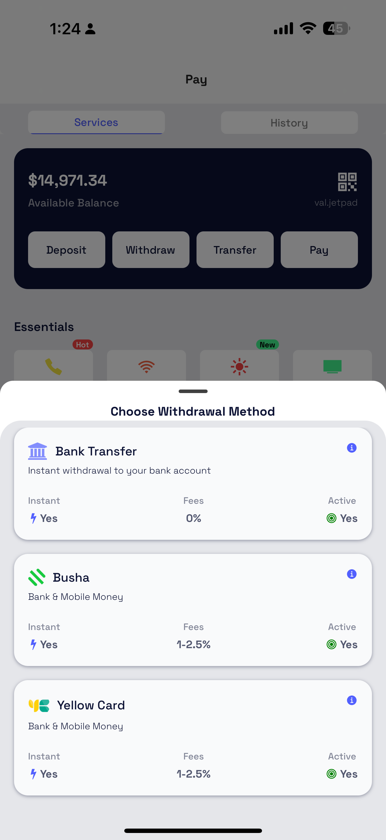 Deposit and withdraw